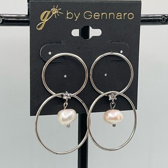 G by Gennaro Dangle Silver Faux Pearls Earrings - Picture 2 of 6